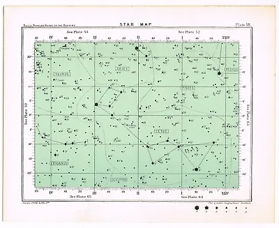 Antique Print Vintage 1910 Astronomy Star Map Chart Teal Constellations Plate 58 • $14.95