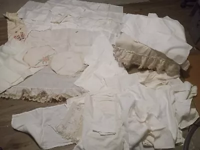 Huge Lot Doilies Napkins Handkerchiefs Table Cloths Linens Lace Curtains Vintage • $8