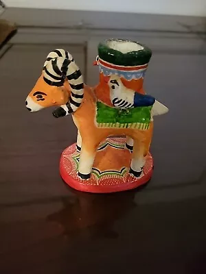 Vintage Folk Art Ram Birds Mexico Candle Holder Pottery- Orange Ram • $70