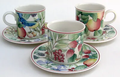Lot Of 3 Villeroy & Boch CATALINA Floral China FLAT CUP & SAUCER SETS Good Cond • $119.99