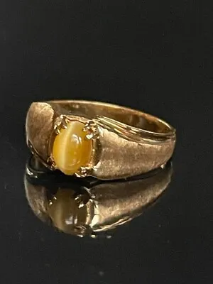 Mens Yellow Gold And Tiger's Eye Quartz Ring Size 8 • $245