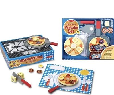 Melissa & Doug Toy Food Pancake Set Wooden Playset Kitchen Pretend Play • £19.99