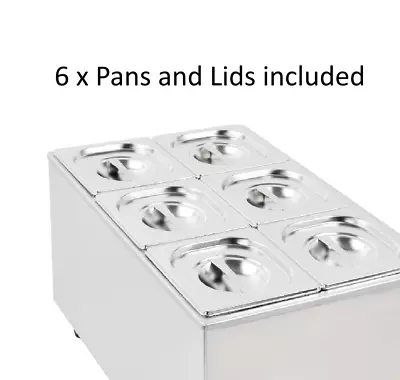 Buffalo 6 PAN POT WET HEAT BAIN MARIE FOOD WARMER HOLDER 6X 1/6 PANS & LIDS INC • £169.99