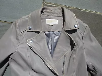 MICHAEL KORS Women LEATHER Taupe MOTO Biker JACKET Full Zip Pockets MEDIUM • $15.99