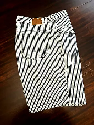 Vtg Marithe Francois Girbaud Shorts 36 Blue Stripe Stone Washed Cotton Patch USA • $40