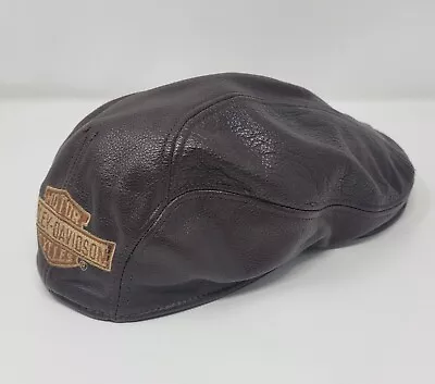 Vintage Harley Davidson Newsboy Cabbie Ivy Cap Brown Genuine Leather Hat S/M  • $49.97