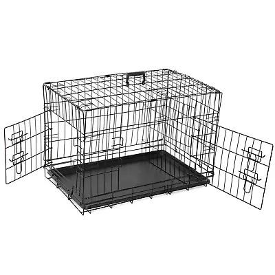 30  36  42  Dog Crate Kennel Folding Metal Pet Cage 2 Door With Tray Pan Black  • $40.58