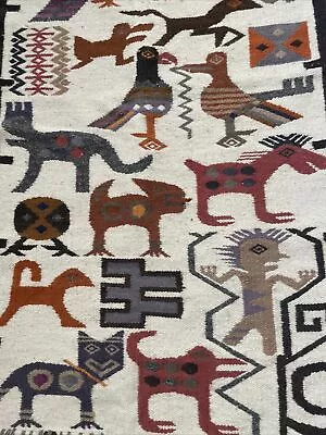 Ecuadorian Textile Wool Wall Hanging Birds Animals People & Symbols 47  X 23  • $72