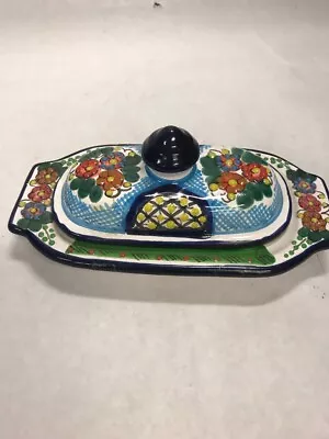 Vintage Butter Dish Lid Arle Cruz Mexico  Ceramic Hand Painted 7.5 Pottery • $35