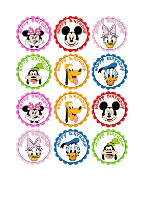 Non - Personalised Edible Toppers For Cupcakes -  Mickey Mouse & Freinds Themed • £3.25