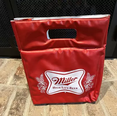 Vintage Red Miller High Life Beer Soft Sided 6 Pack Cooler Snap Pak Tote Bag • $15.95