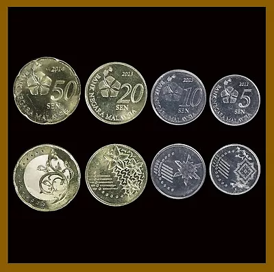 Malaysia 5 10 20 50 Sen (4 Pcs Coin Set) 2012-2014 Hibiscus Flower Unc • $6.21