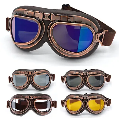 Motocross Goggles Vintage Leather Riding Glasses Cruiser Scooter Touring Eyewear • $12.99