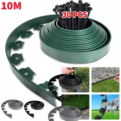 10 Metre FLEXIBLE GARDEN BORDER GRASS LAWN PATH EDGING WITH PLASTIC PEGS STURDY • £15.99