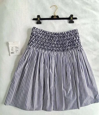 Chanel 19C P60279 Cotton Poplin High Waisted Skirt Blue White FR 38 UK 10 New • £850