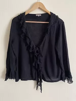 £6 • Buy Black Soon Ruffled Cardigan Size 16 Linen + Cotton