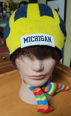 Michigan Wolverines Youth Knit Football Winged Helmet Beanie Hat Cap Adidas • $14.99