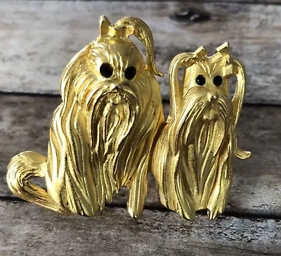 Vintage Bob MackieYorkshire Terrier Maltese  Shih Tzu Gold Tone Metal Pin • £23.14