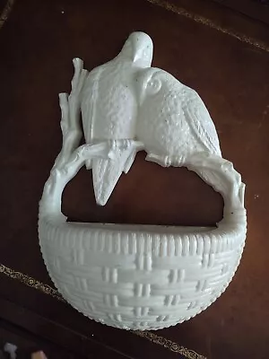 Vintage Burwood White Plastic Love Birds Doves Large Wall Pocket Basket Planter • $29.99