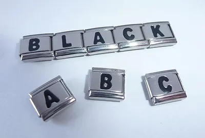 BLACK LETTERS 9mm Italian Charm - Choose Alphabet - Fits ALL Starter Bracelets  • £2.99