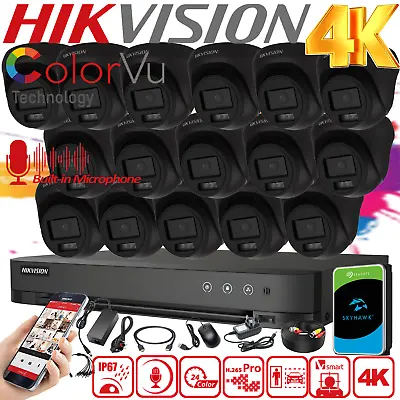 HIKVISION 4K CCTV Security Camera ColorVu System 4CH 8CH 16CH 8MP DVR Outdoor • £143
