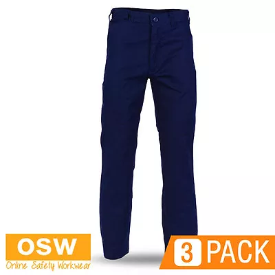 3 X Heavy Weight Navy Mens Work Pants Trousers Comfortable Tradies Mechanic • $87