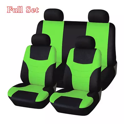 Green/Black Cloth Full Set Seat Cover Cushion For 5-Seat Car Styling Accessories • £27.89