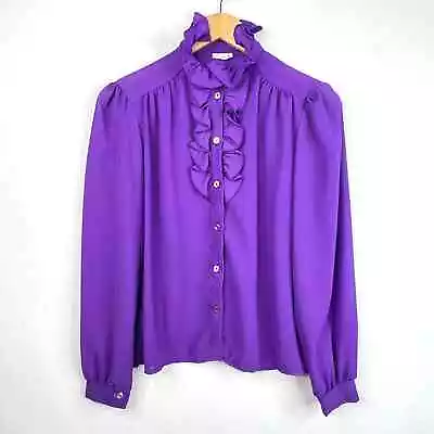 Vintage Purple Ruffle Button Down Blouse Small • $24