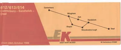 East Kent Buses Bus Timetable - 612/613/614 - Canterbury-deal - October 1986 • £4