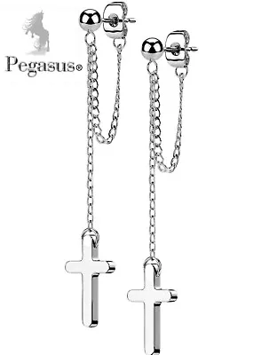 £8.99 • Buy NEW & SEALED Silver Cross Double Long Chain Dangle Pair Earrings