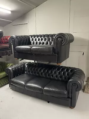 Black Leather Chesterfield Sofas 3+2 Seaters  • £250