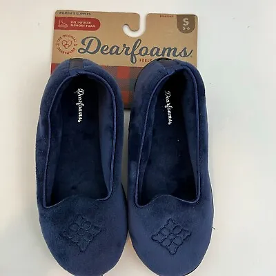 Dearfoams Women Small 5 6 Blue Slippers Closed Toe Velour Velvet Memory Foam New • $16.20