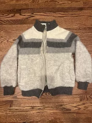 Vintage Alafoss Icelandic Wool Zip Up Sweater Large Tan Grey • $55