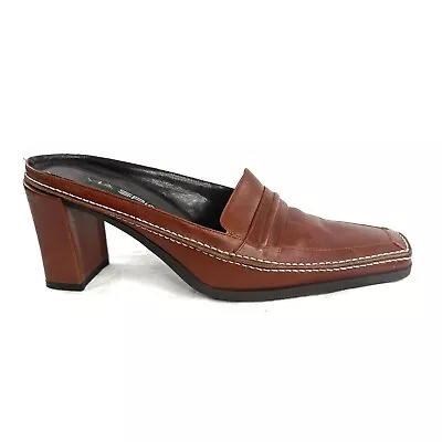 Via Spiga Women Size 8 Brown Leather Mule Shoe Square Toe Topstitching • $23.61