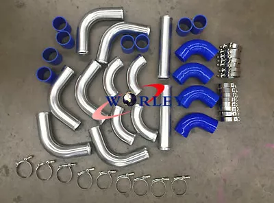 FOR 2  51 Mm Aluminum Universal Intercooler Turbo Piping + Blue Hose+T-Clamp Kit • $150