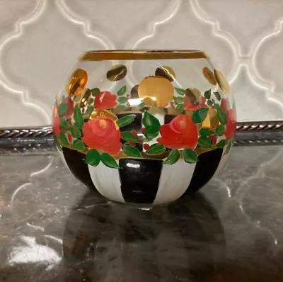 Mackenzie Childs Circus Stripe Glass Rose Bowl Hand Painted • $37.50