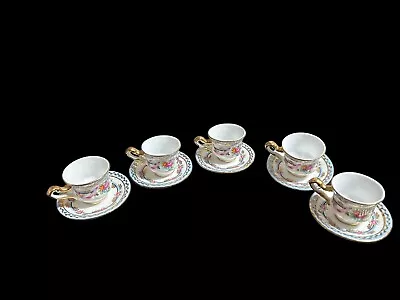 Vintage Limoges Porcelain Miniature Tea Cups Saucers Set 5 Roses Floral France • $34.36