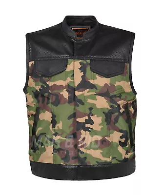 New Men's Sons Of Anarchy Perforated Leather & Camouflage Cordura Vest Waistcoat • $79.99