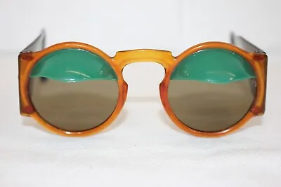 SUPER Vintage Round Sunglasses Tortoise Orange W/ Mini Visors NEED WORK • $74.95