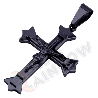 P27 Men Stainless Steel Gold Silver Black Jesus Cross Crucifix Pendant • $9.99