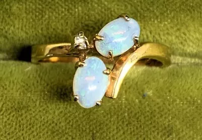 Vintage Opal And Diamond Ring - Size 7 • $122