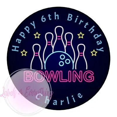 Personalised Bowling Sticker Bowls Thank You Party Sweet Cone Birthday • £2.25