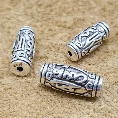 Sterling Silver Barrel Bead 925 Om Mani Padme Hum Spacer 13mm 15mm For Necklace • $6.26