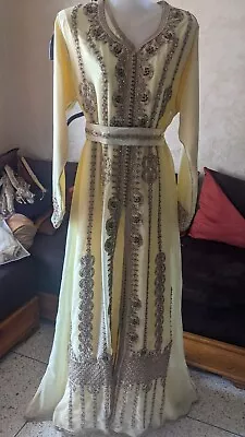 PY01-9 NEW Moroccan Caftan Takchita Kaftan Dress Farasha Dubai Yellow  Chiffon • $87.12