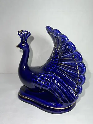 $25 • Buy MCM Vintage Dark Blue Ceramic Peacock With Gold Accents And Trim Excellent