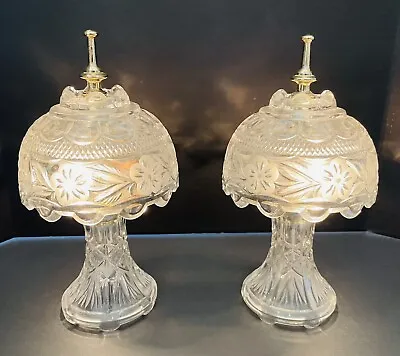 Vintage Pair Crystal Boudoir Style Table Lamps Floral Design Beautiful • $74