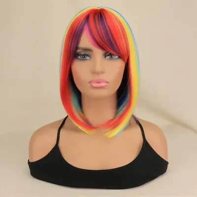 New Colorful Cosplay Synthesis Color Wig Short Hair Rainbow Wig Bob • £45