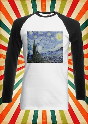 Starry Night Vincent Van Gogh Men Women Long Short Sleeve Baseball T Shirt 1714 • £9.95