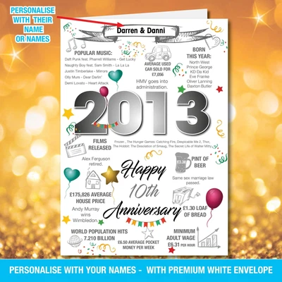 £3.29 • Buy 2013 10th Personalised TIN WEDDING Anniversary Fact Greeting Card Special 197