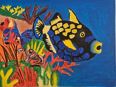 Seascape Painting Fish Underwater World Original Oil Painting Coral Reef Underwa • $35